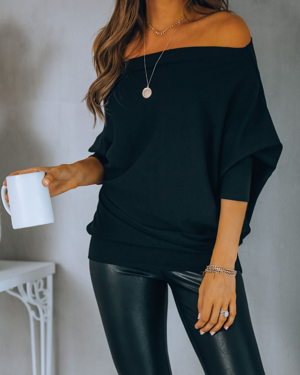 Grateful Dolman Knit Top - Black