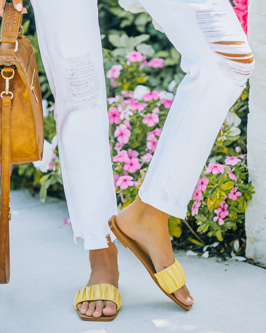 Mila Ruched Square Toe Sandal - Lemon