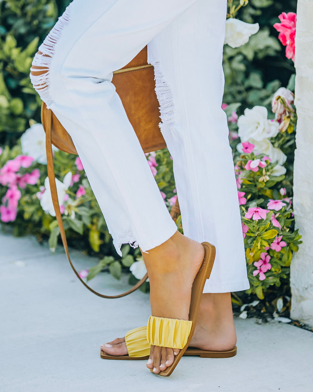 Mila Ruched Square Toe Sandal - Lemon