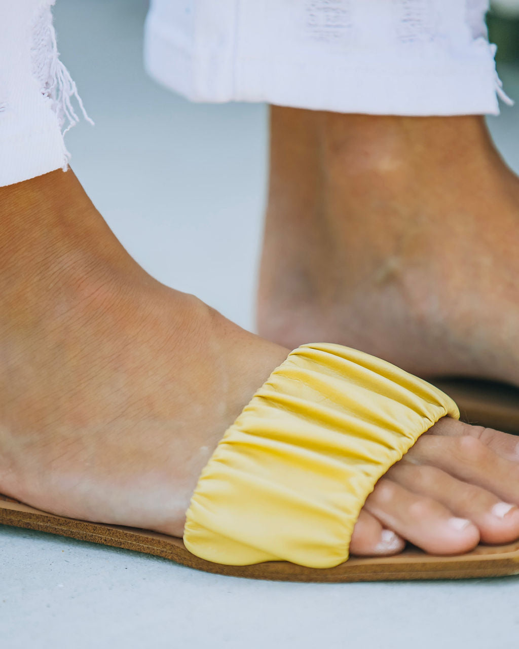 Mila Ruched Square Toe Sandal - Lemon