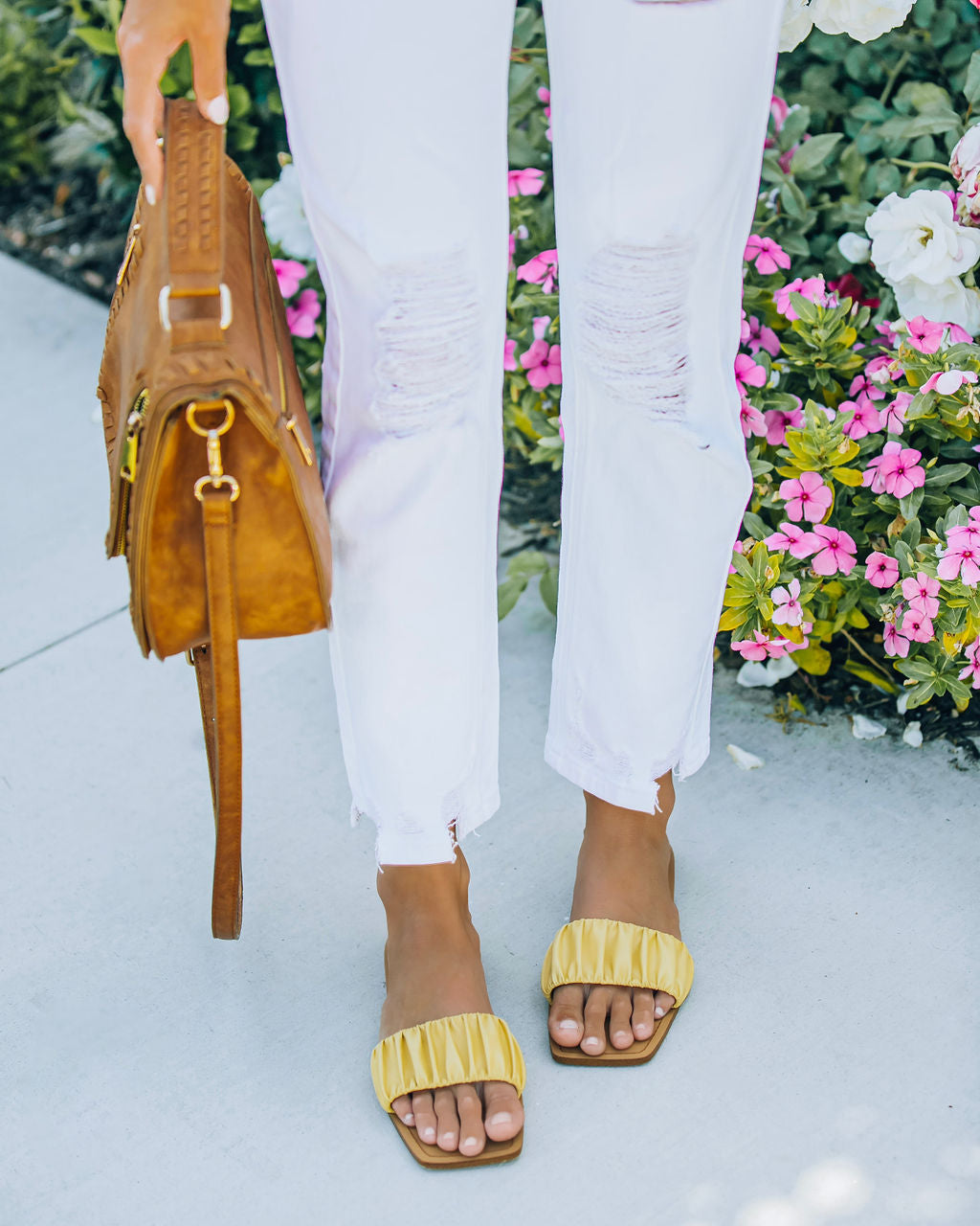 Mila Ruched Square Toe Sandal - Lemon