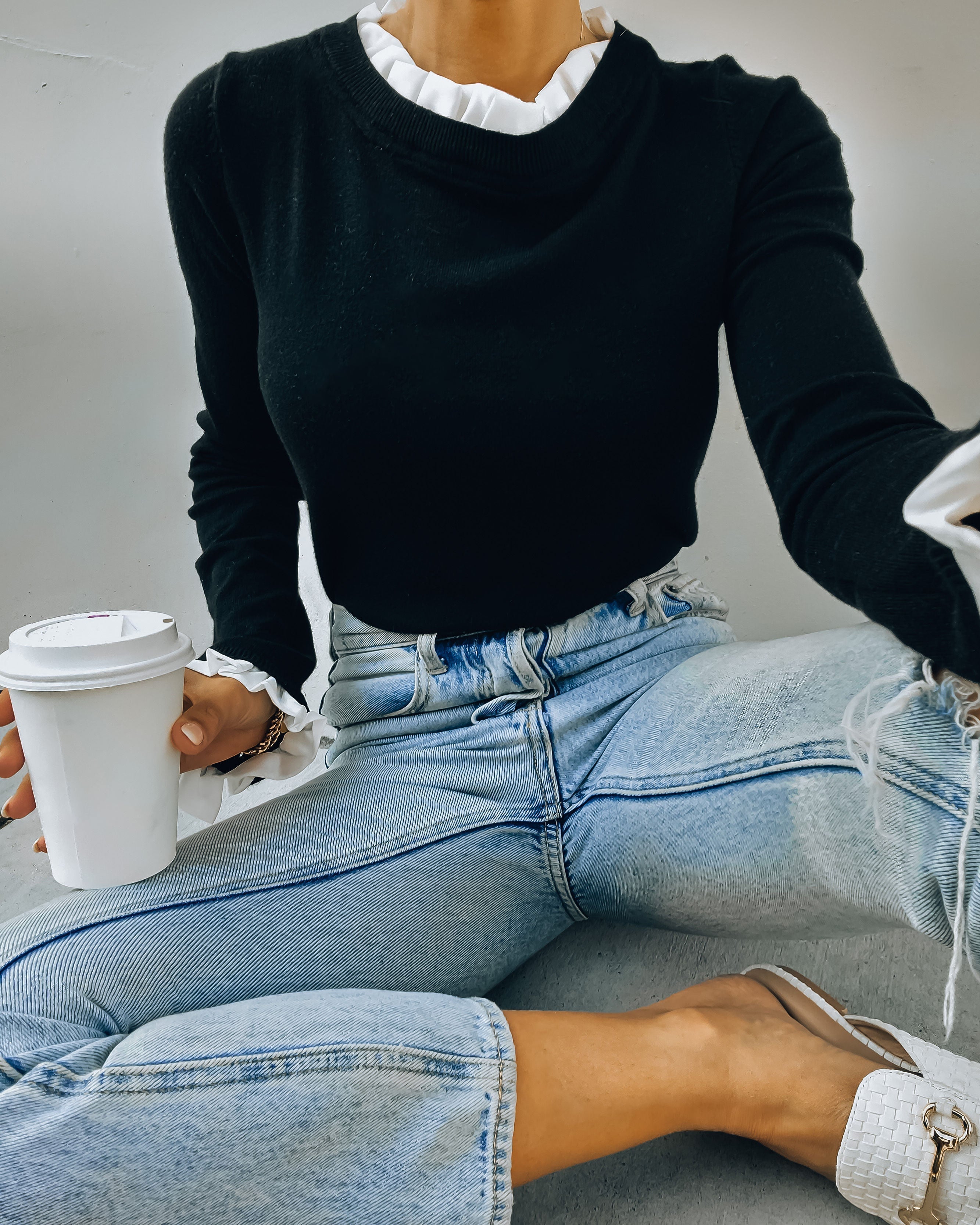 France Contrast Ruffle Sweater Top