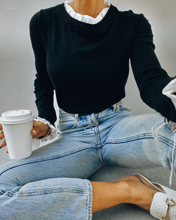 France Contrast Ruffle Sweater Top