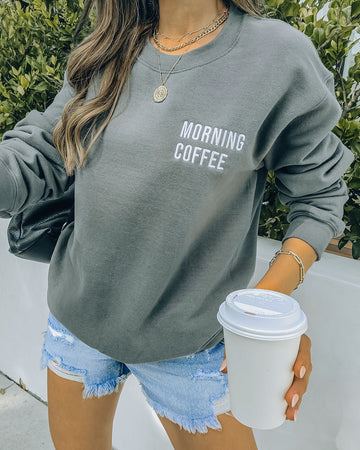 Morning Coffee Embroidered Cotton Blend Sweatshirt