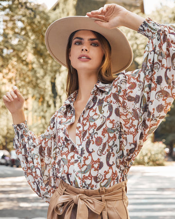 Yala Paisley Button Down Balloon Sleeve Blouse