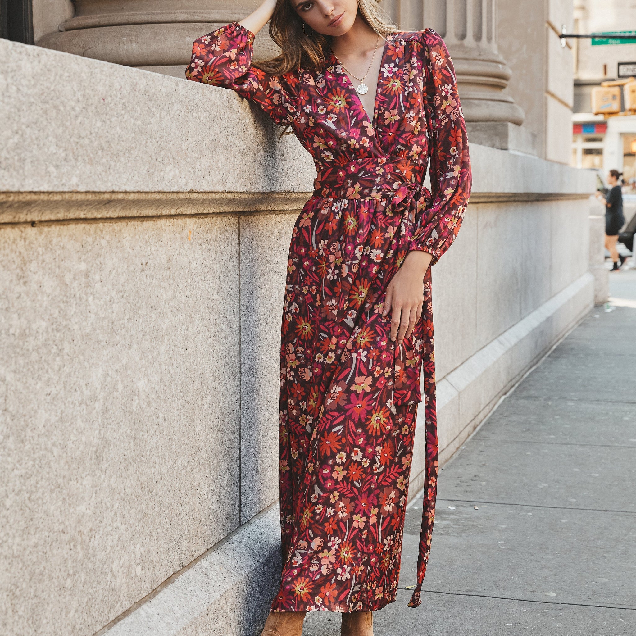 Village Views Floral Wrap Maxi Dress