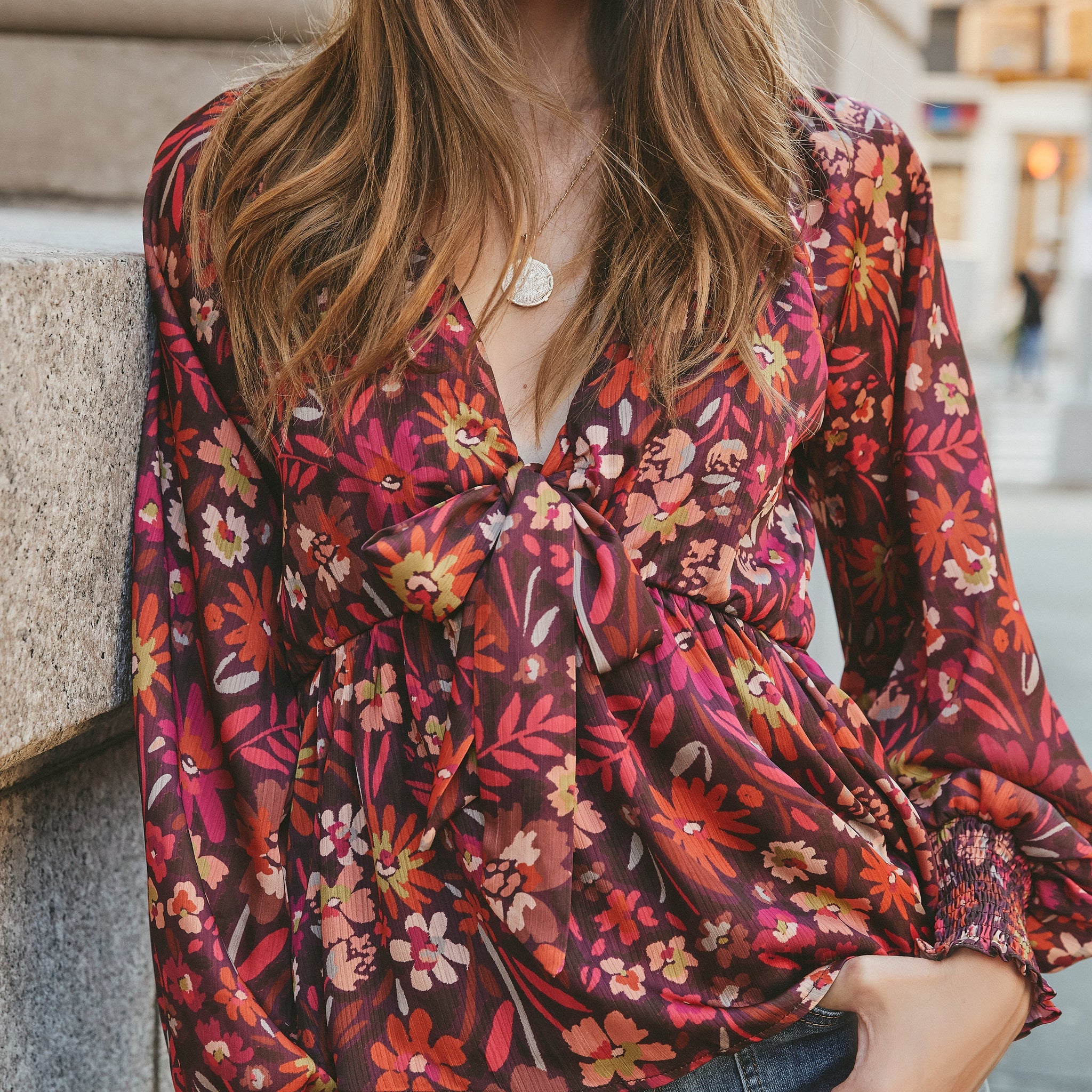 Village Views Floral Tie Front Babydoll Blouse