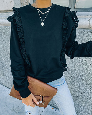 Murrieta Eyelet Trim Pullover - Black