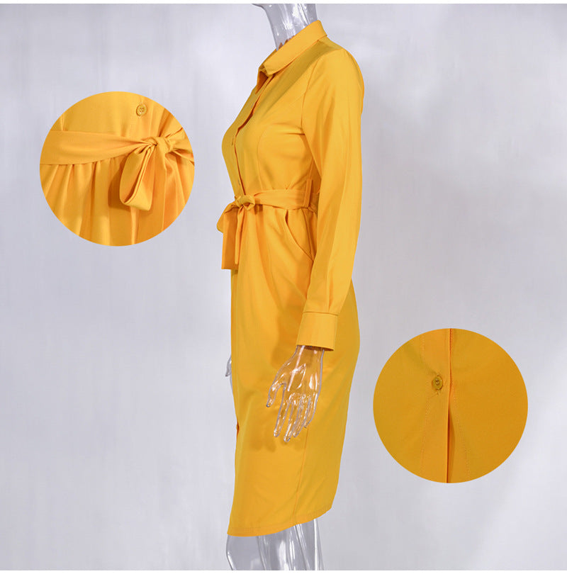 Growth Satin Button Down Shirt Dress - Marigold