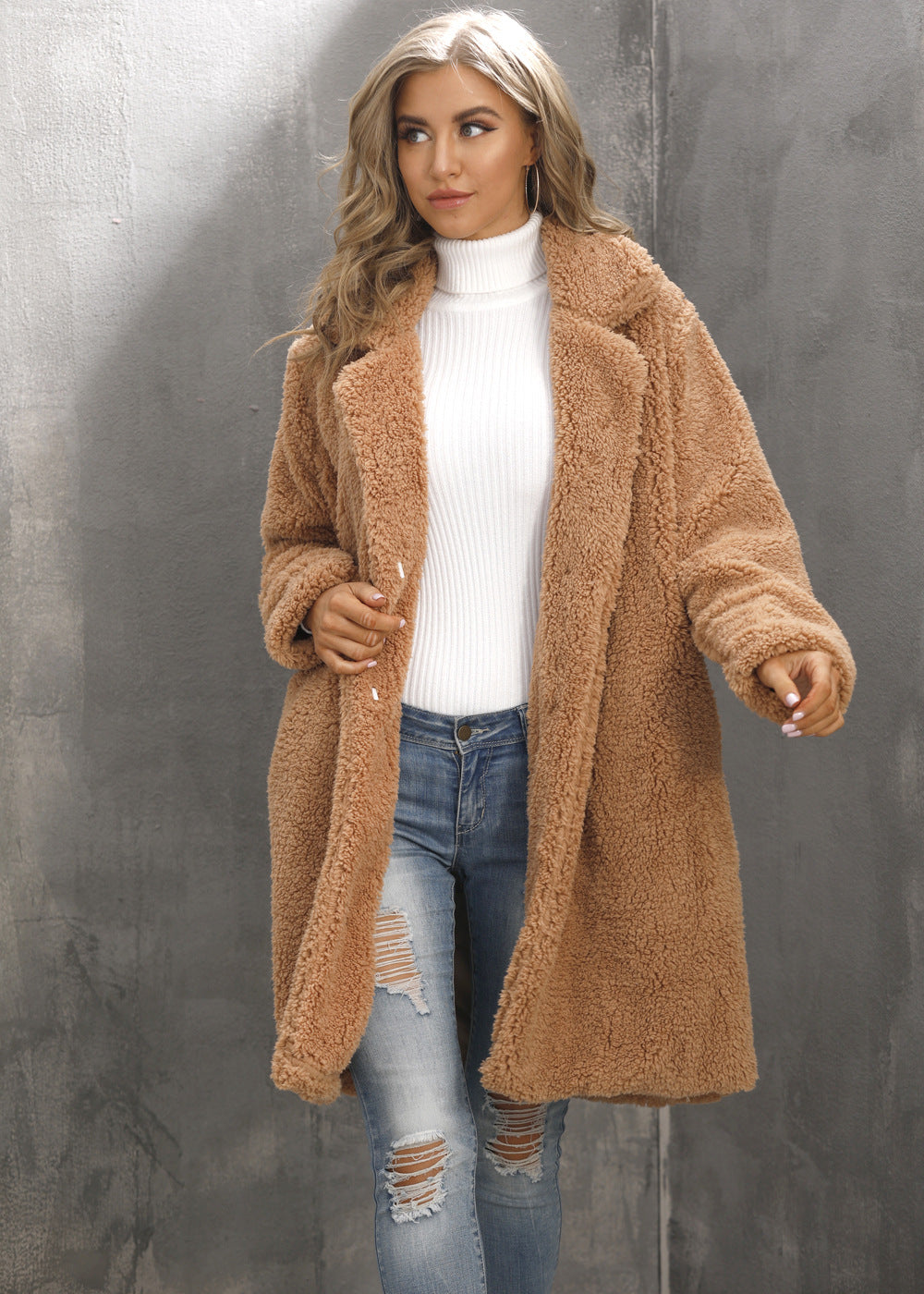 Melbourne Pocketed Teddy Coat - Camel