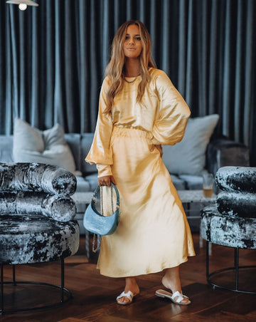 Naya Satin Midi Skirt - Yellow