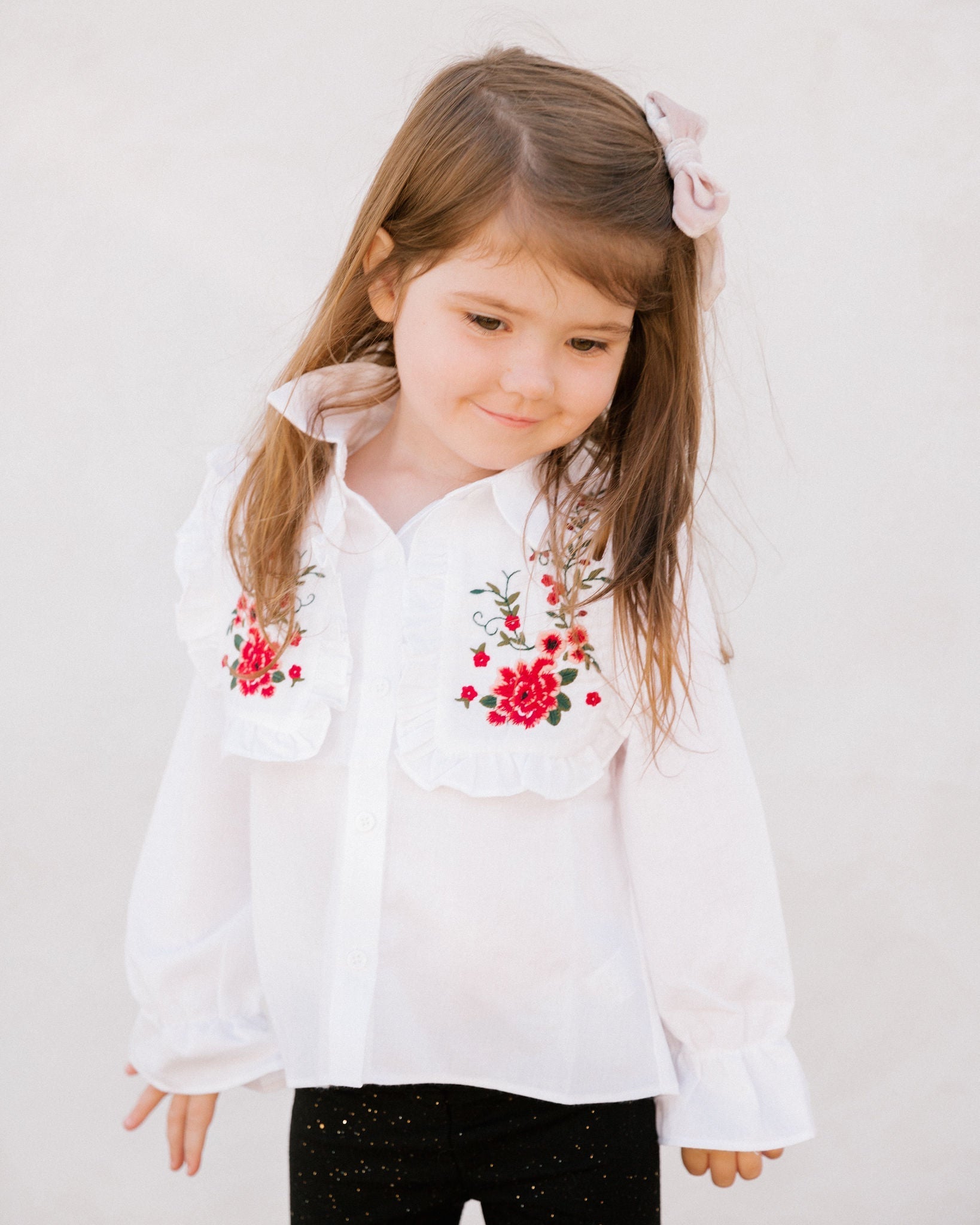 Mini - Carnation Cotton Embroidered Poplin Shirt