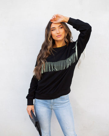 Perform Rhinestone Fringe Knit Sweater