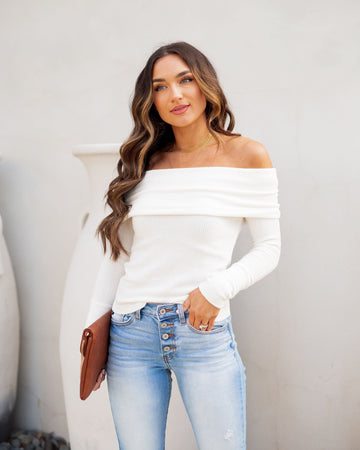 Flute Off The Shoulder Knit Top - Off White
