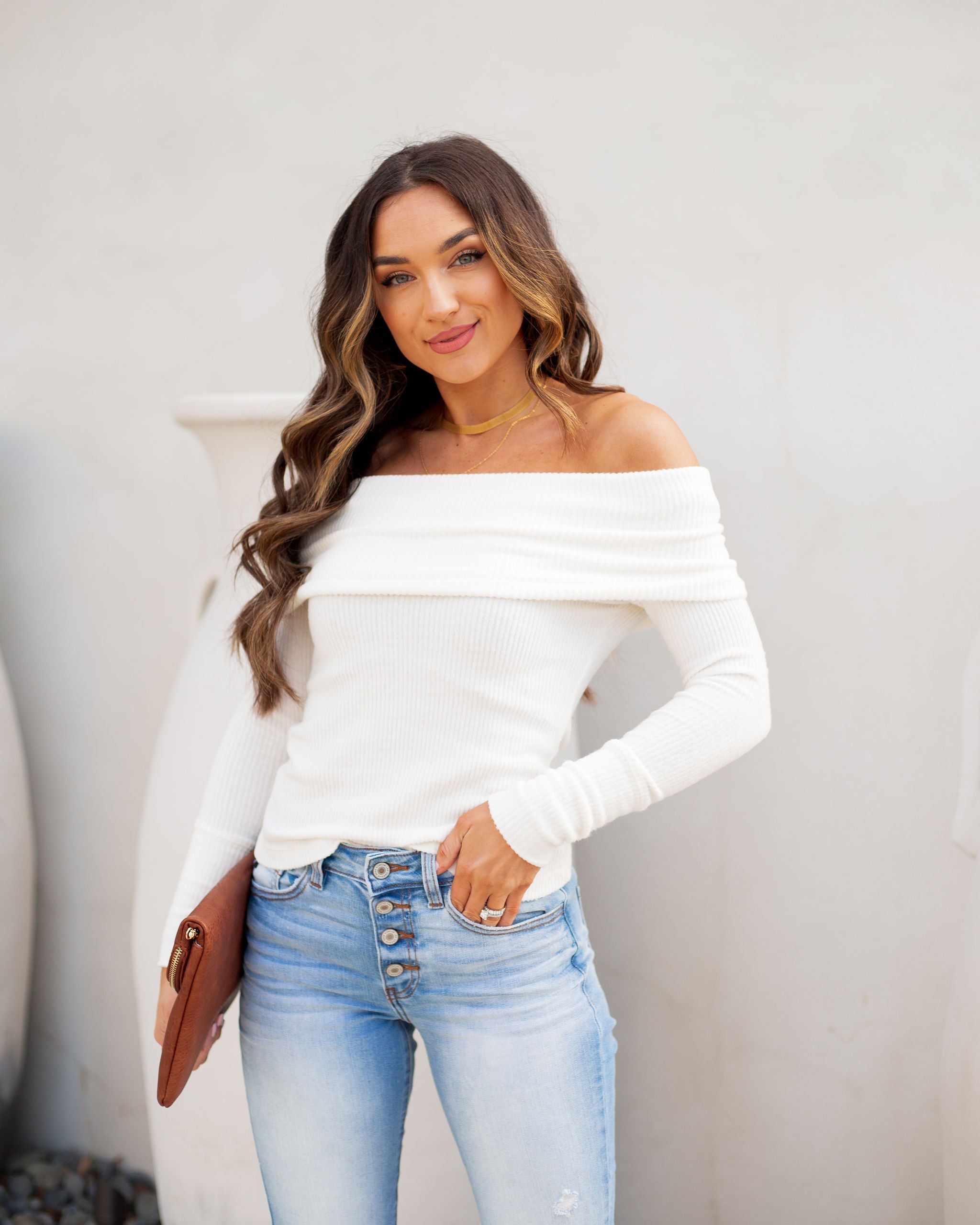 Flute Off The Shoulder Knit Top - Off White