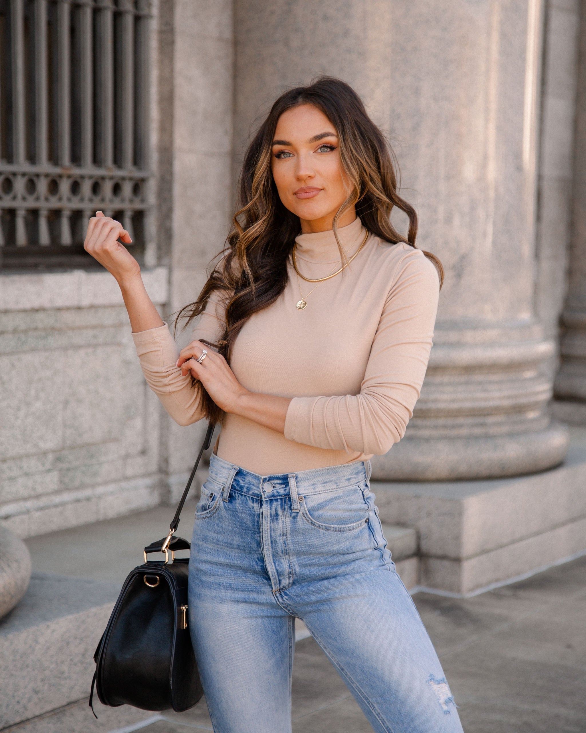 Past Or Present Turtleneck Knit Top - Beige