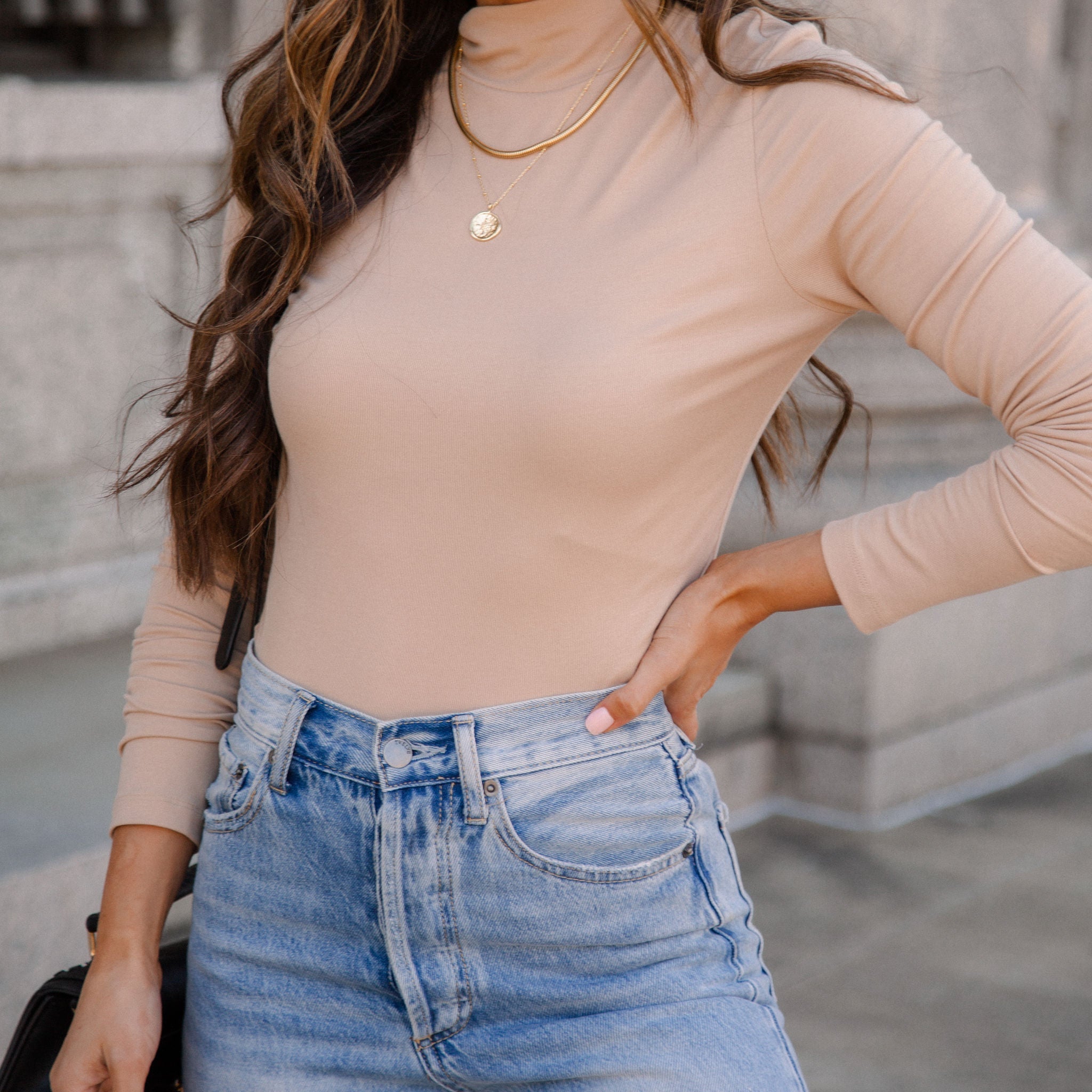 Past Or Present Turtleneck Knit Top - Beige