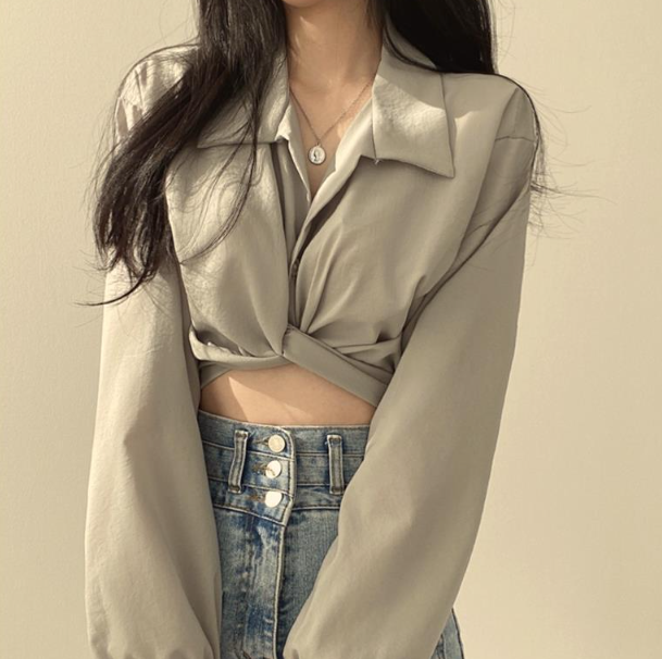 Vittoria Tie Front Crop Blouse - Medium Grey