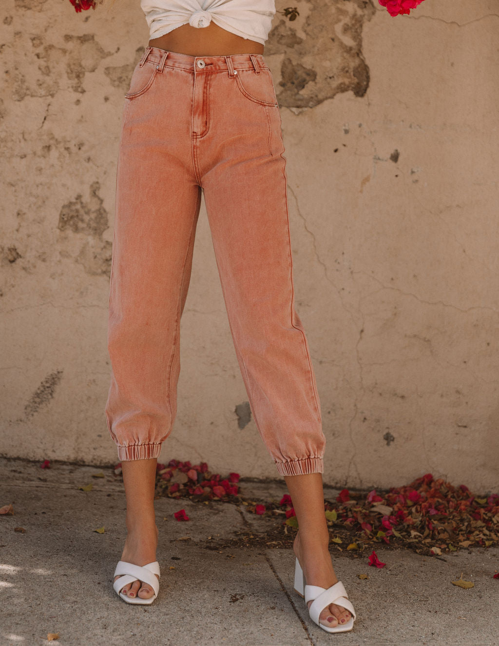 Mara Vintage Wash Denim Joggers - Powder Brick