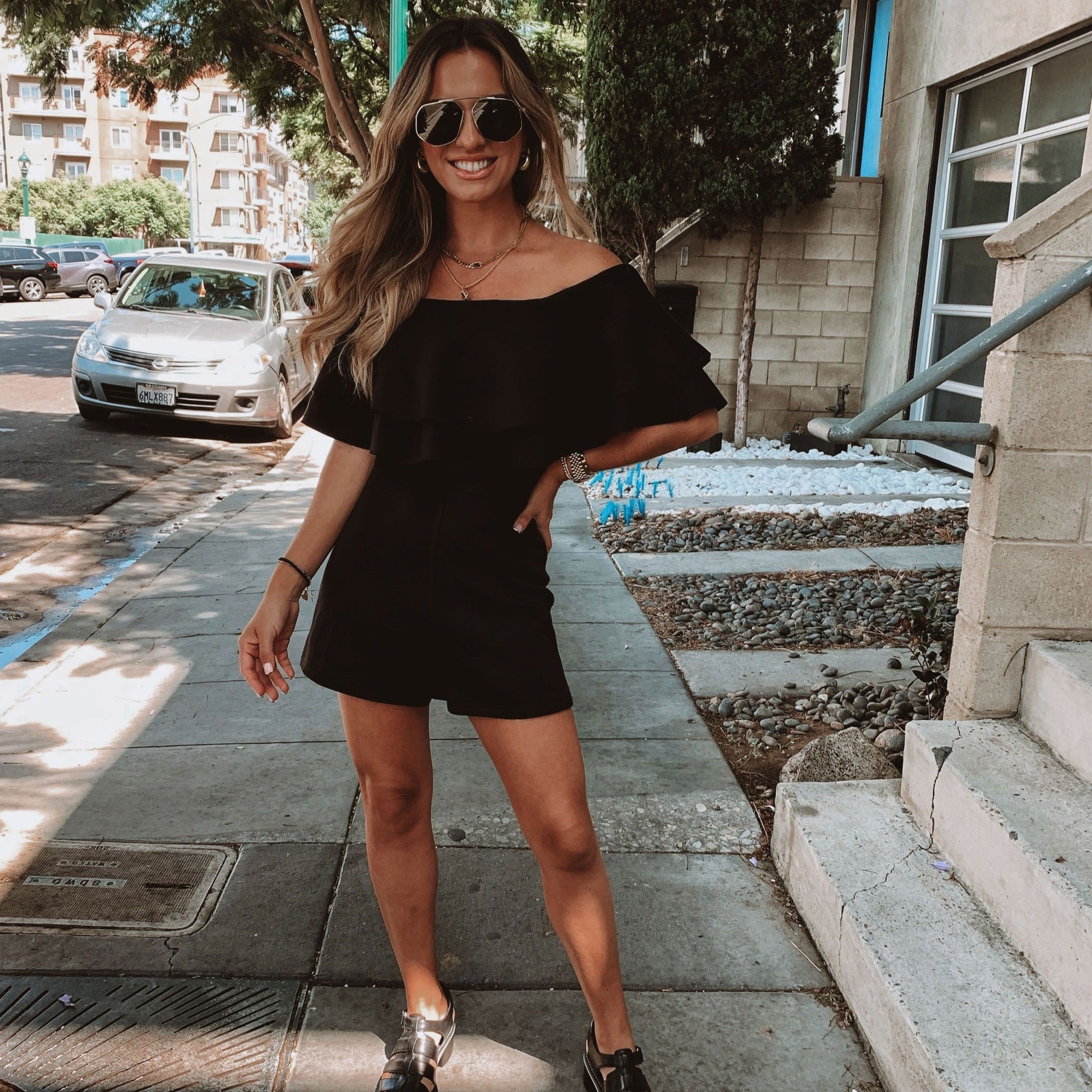 Luella Off The Shoulder Ruffle Romper