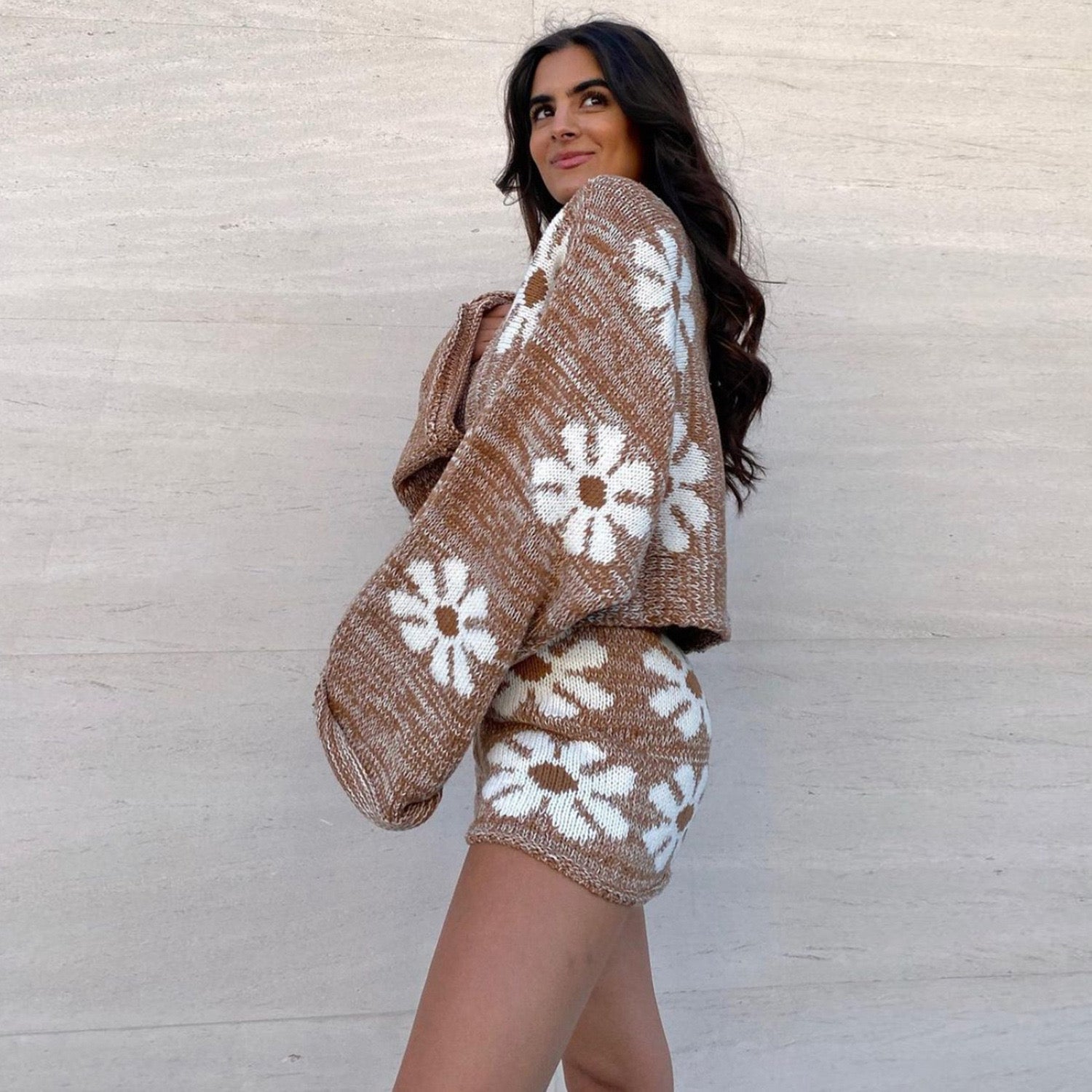 Full Floral High Rise Knit Shorts