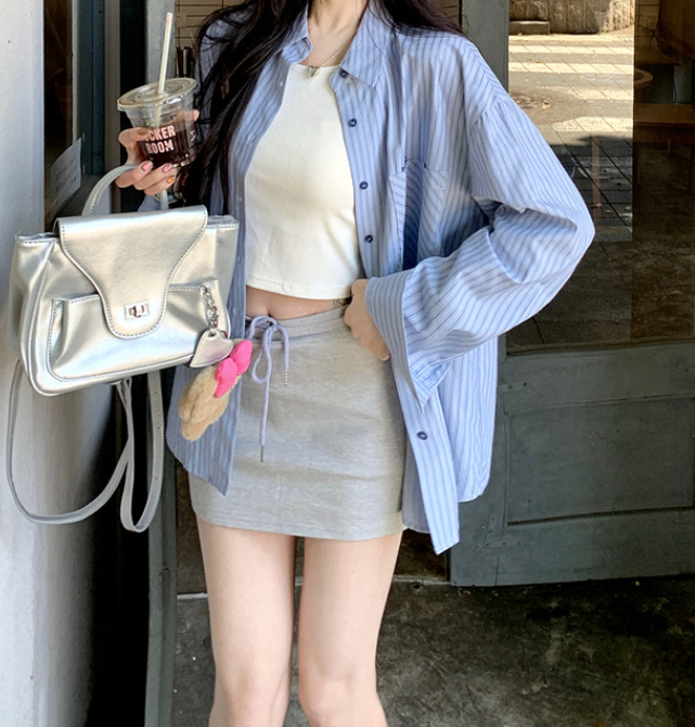 Seville Cotton Pocketed Striped Button Down Top - Blue