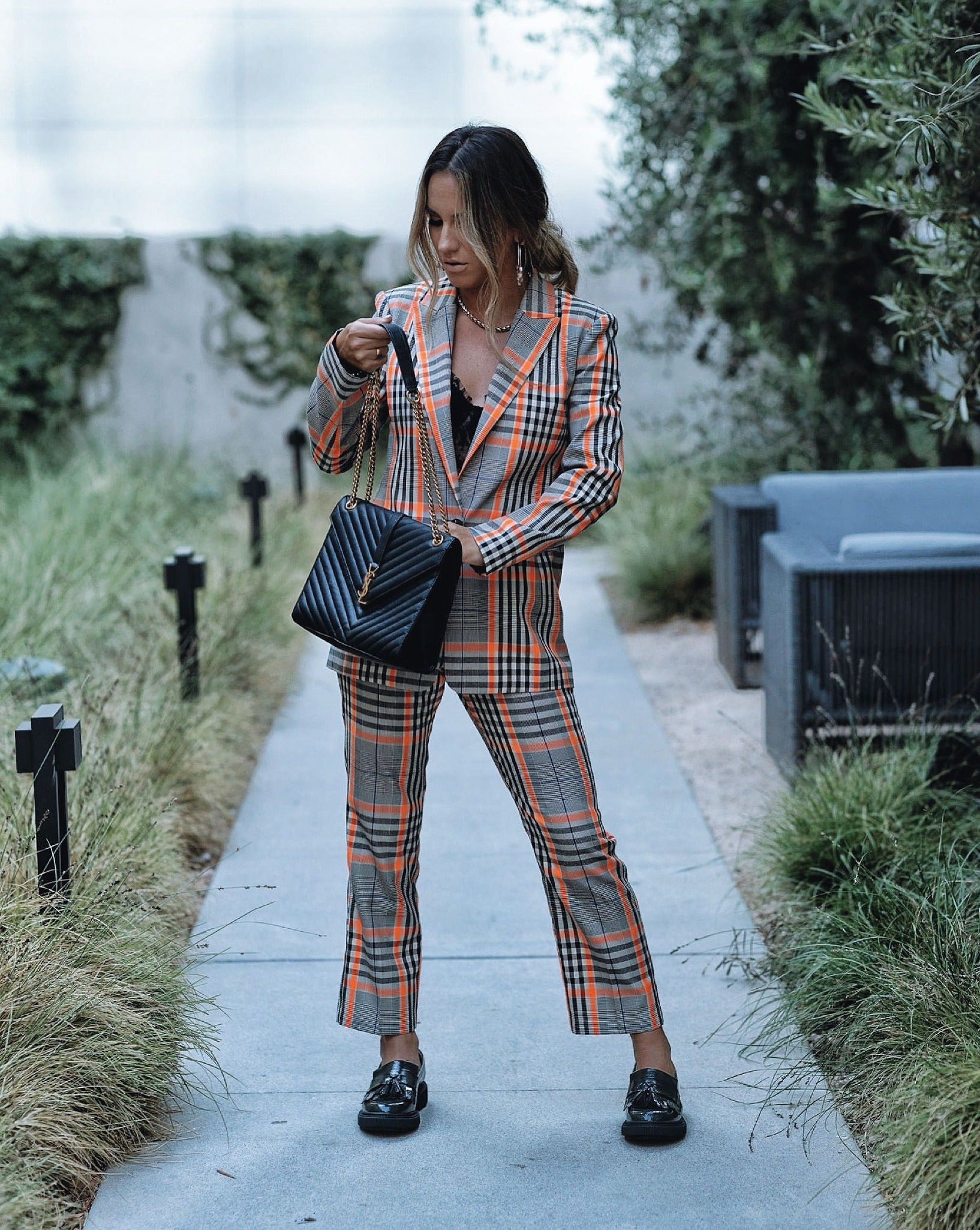Londyn Pocketed High Rise Plaid Trousers