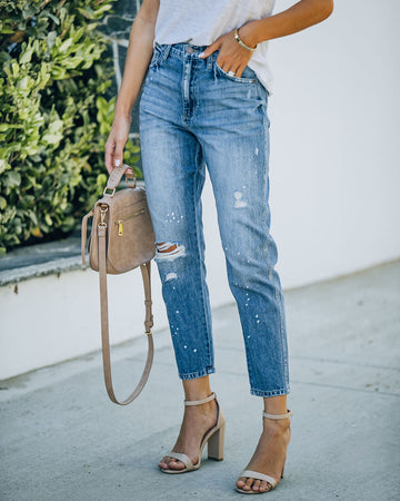 Lorelei High Rise Distressed Paint Splatter Mom Jeans