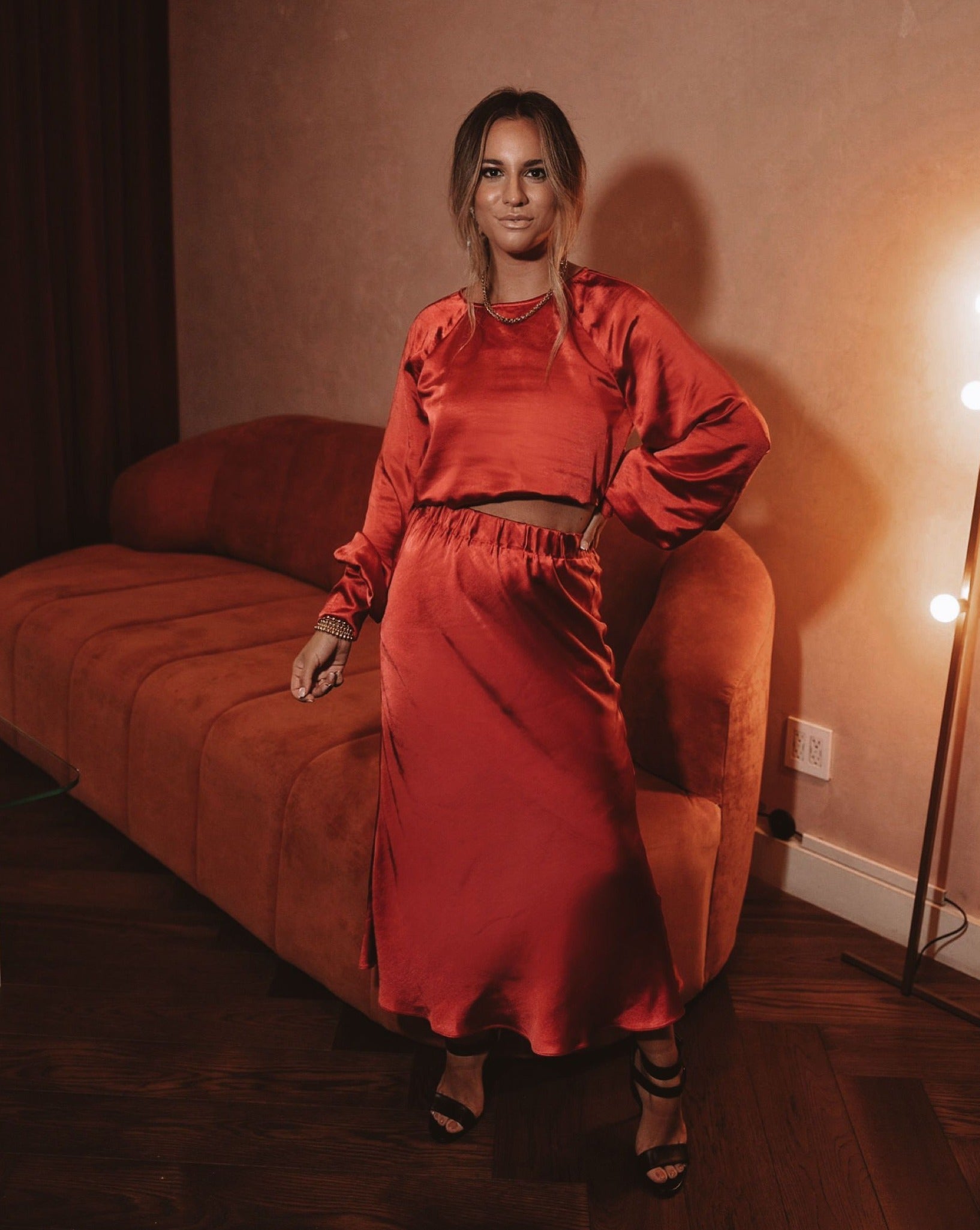 Naya Satin Midi Skirt - Ruby