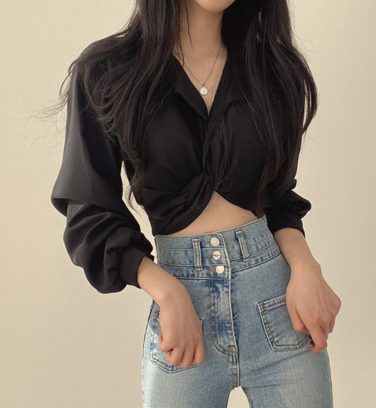 Vittoria Tie Front Crop Blouse - Medium Grey