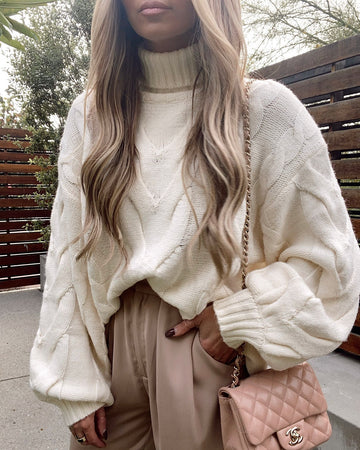 Parkland Cable Knit Turtleneck Sweater - Snow