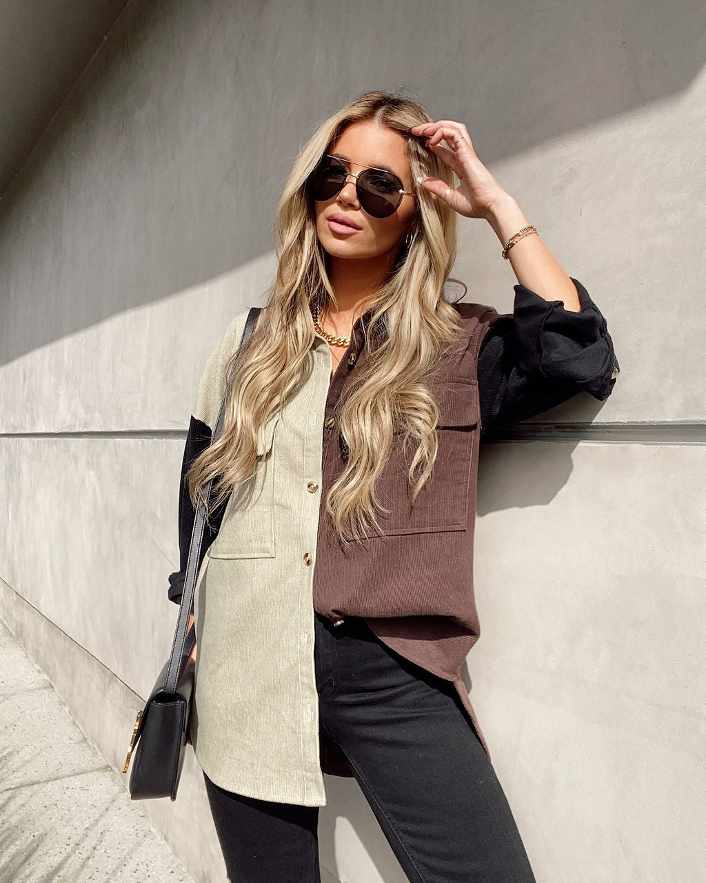 Lisha Cotton Colorblock Corduroy Shacket