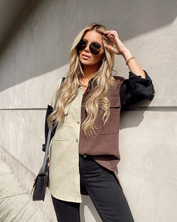 Lisha Cotton Colorblock Corduroy Shacket