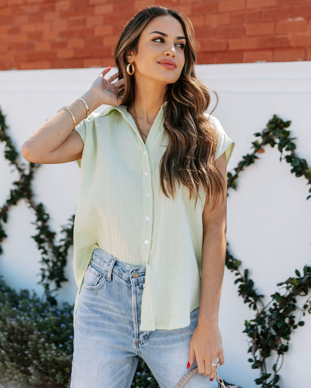 Shyanne Cotton Button Down Top - Peppermint