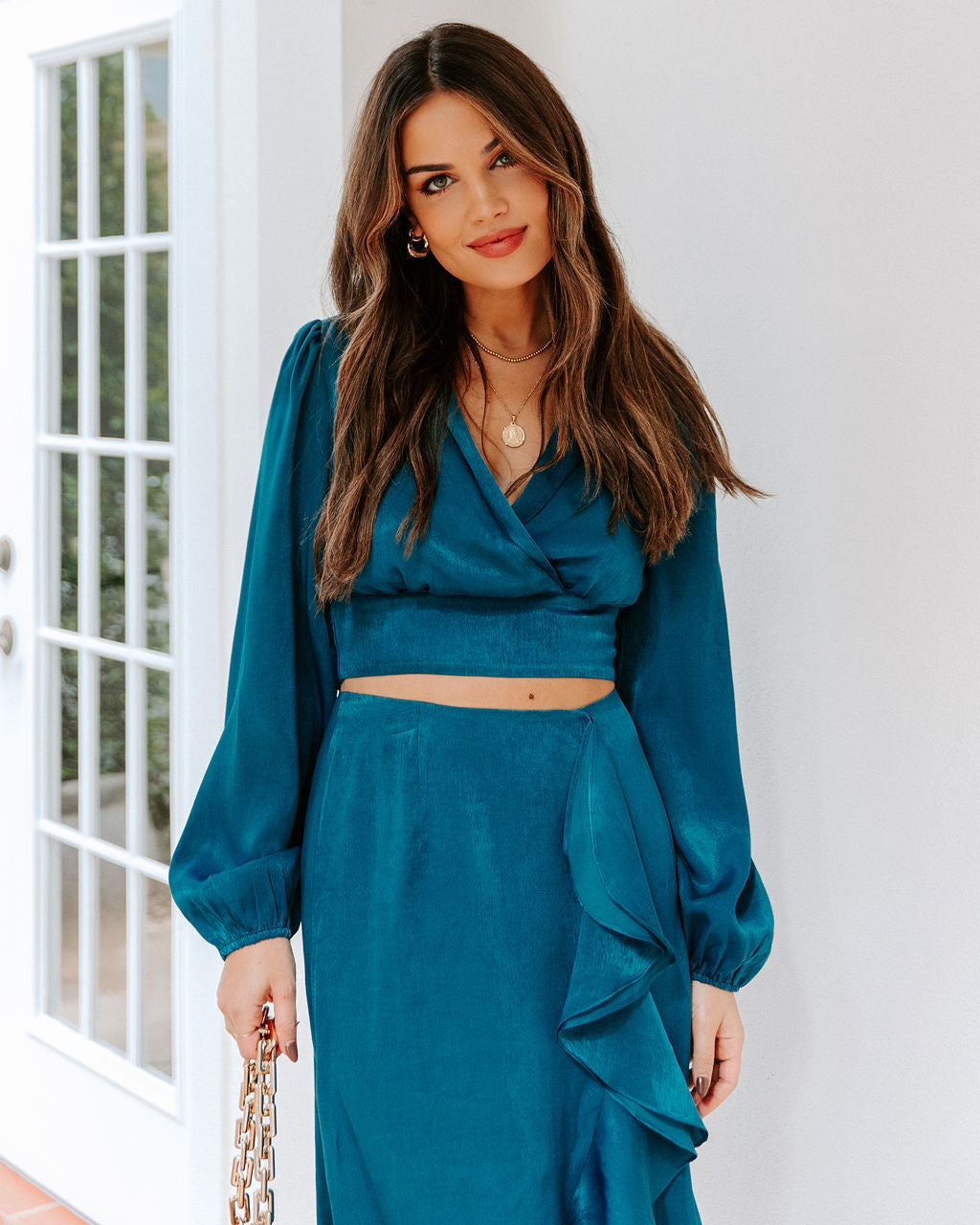 Penthouse Satin Crop Drape Blouse