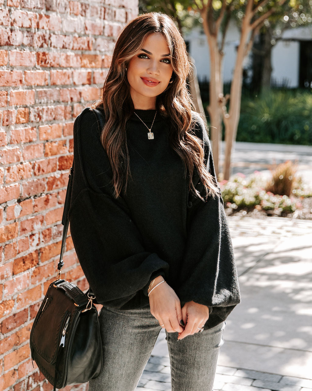 Mountain Gem Cotton Relaxed Sweater - Faded Black