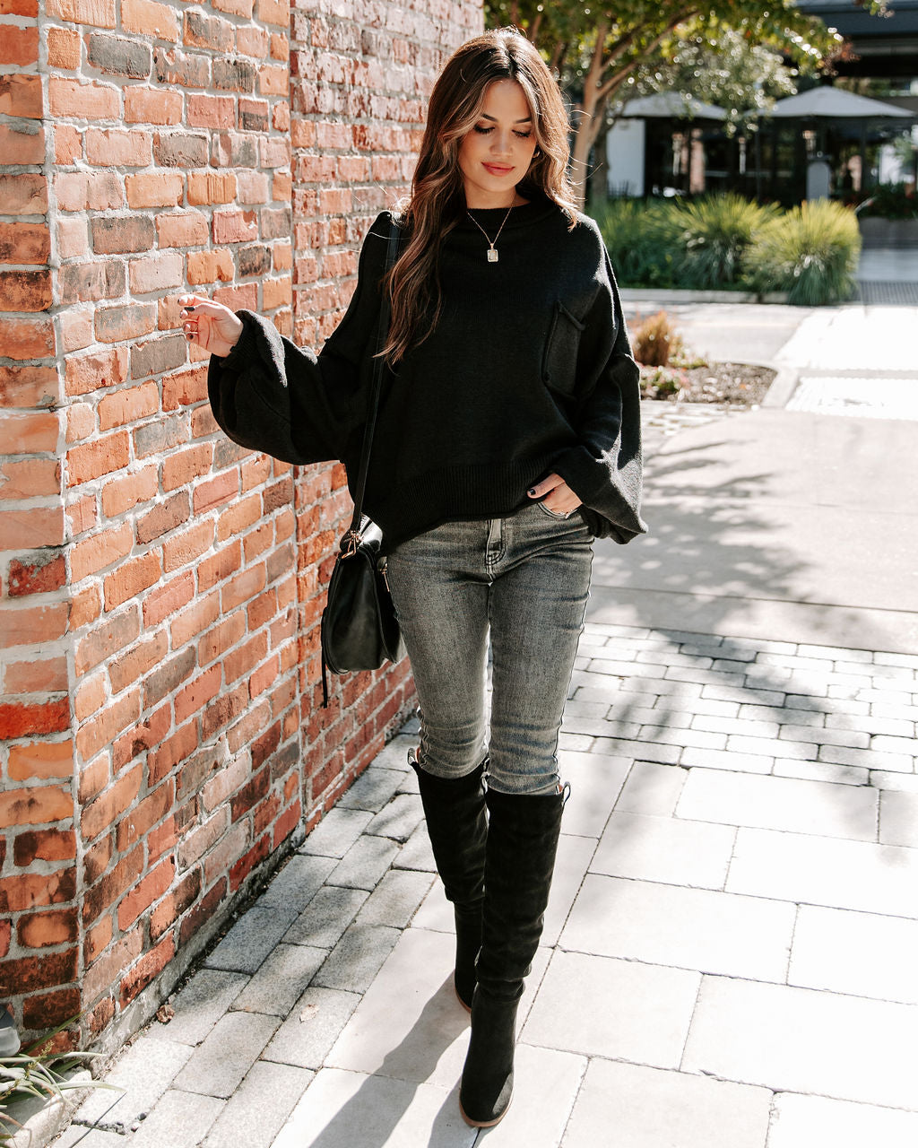 Mountain Gem Cotton Relaxed Sweater - Faded Black