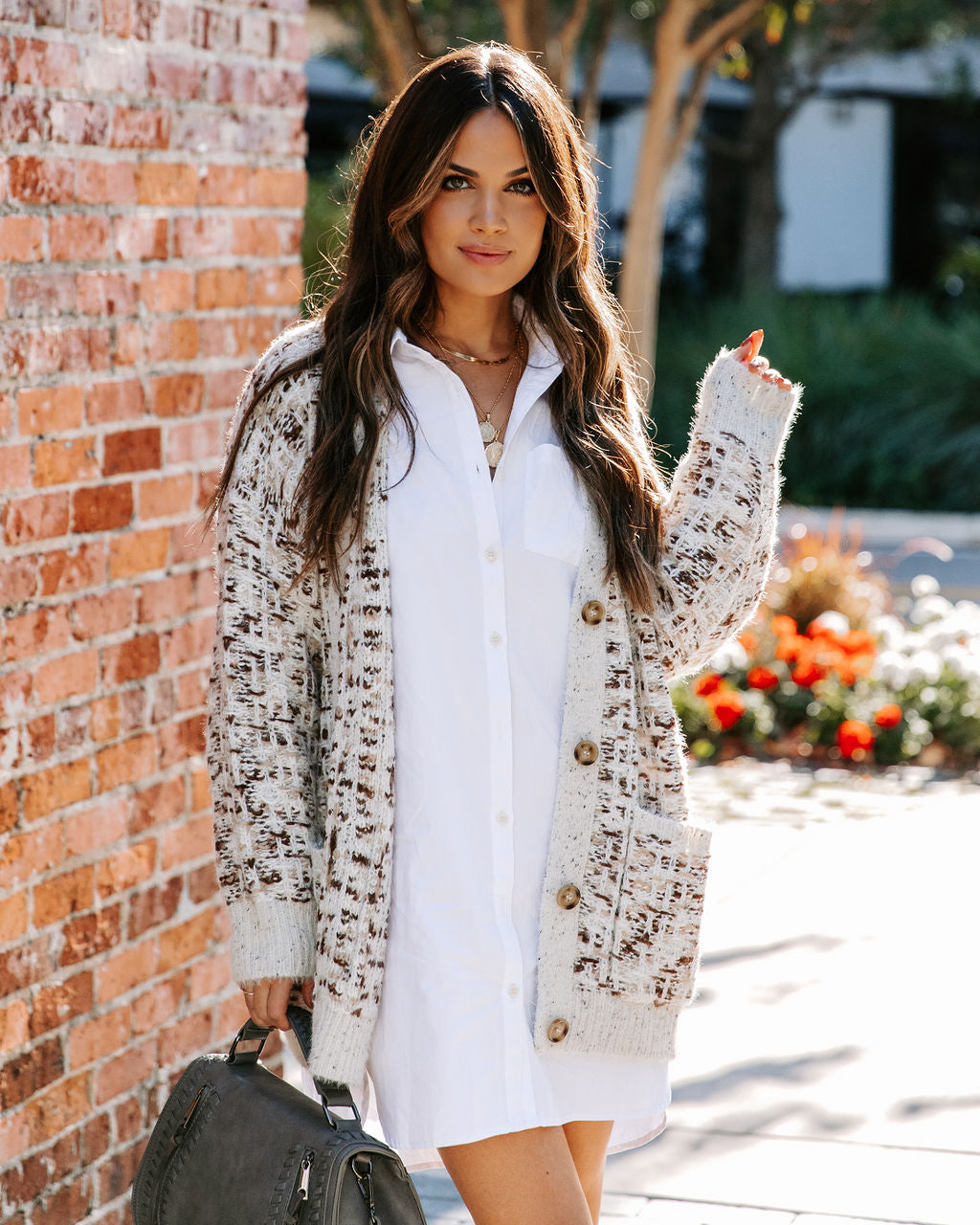 Lamara Pocketed Button Front Knit Cardigan - Bone