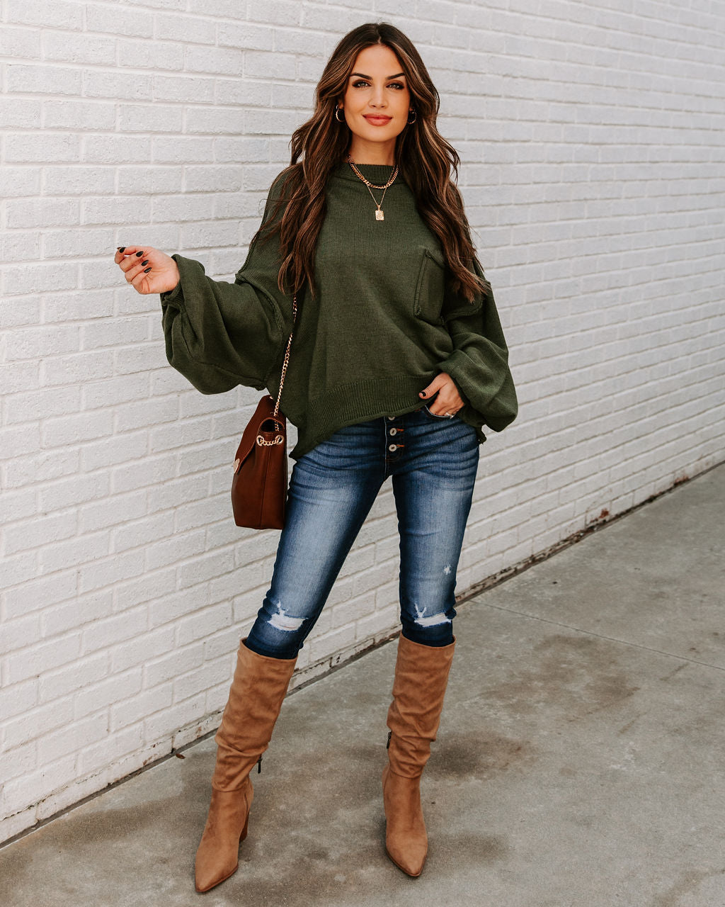 Mountain Gem Cotton Relaxed Sweater - Olive