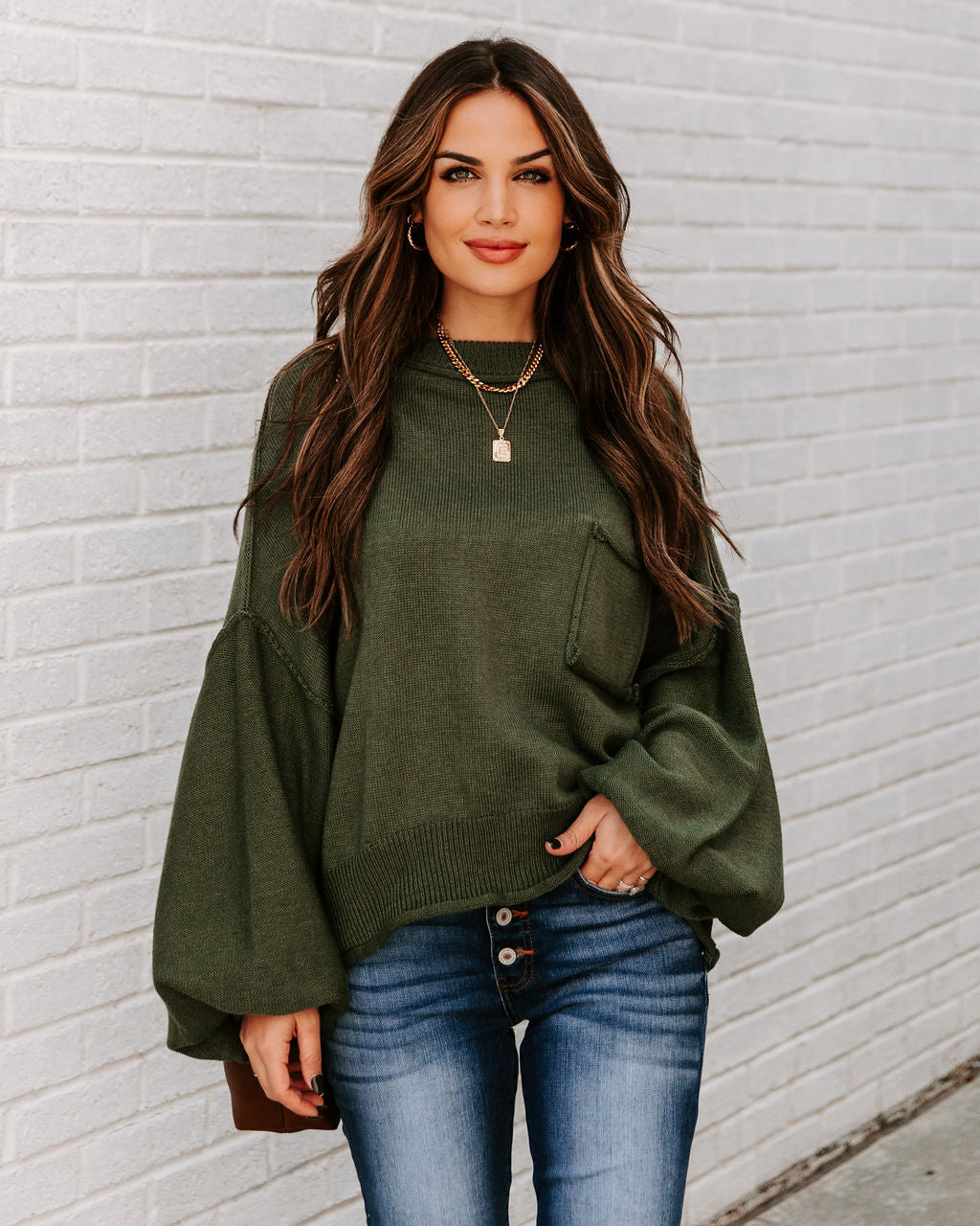 Mountain Gem Cotton Relaxed Sweater - Olive