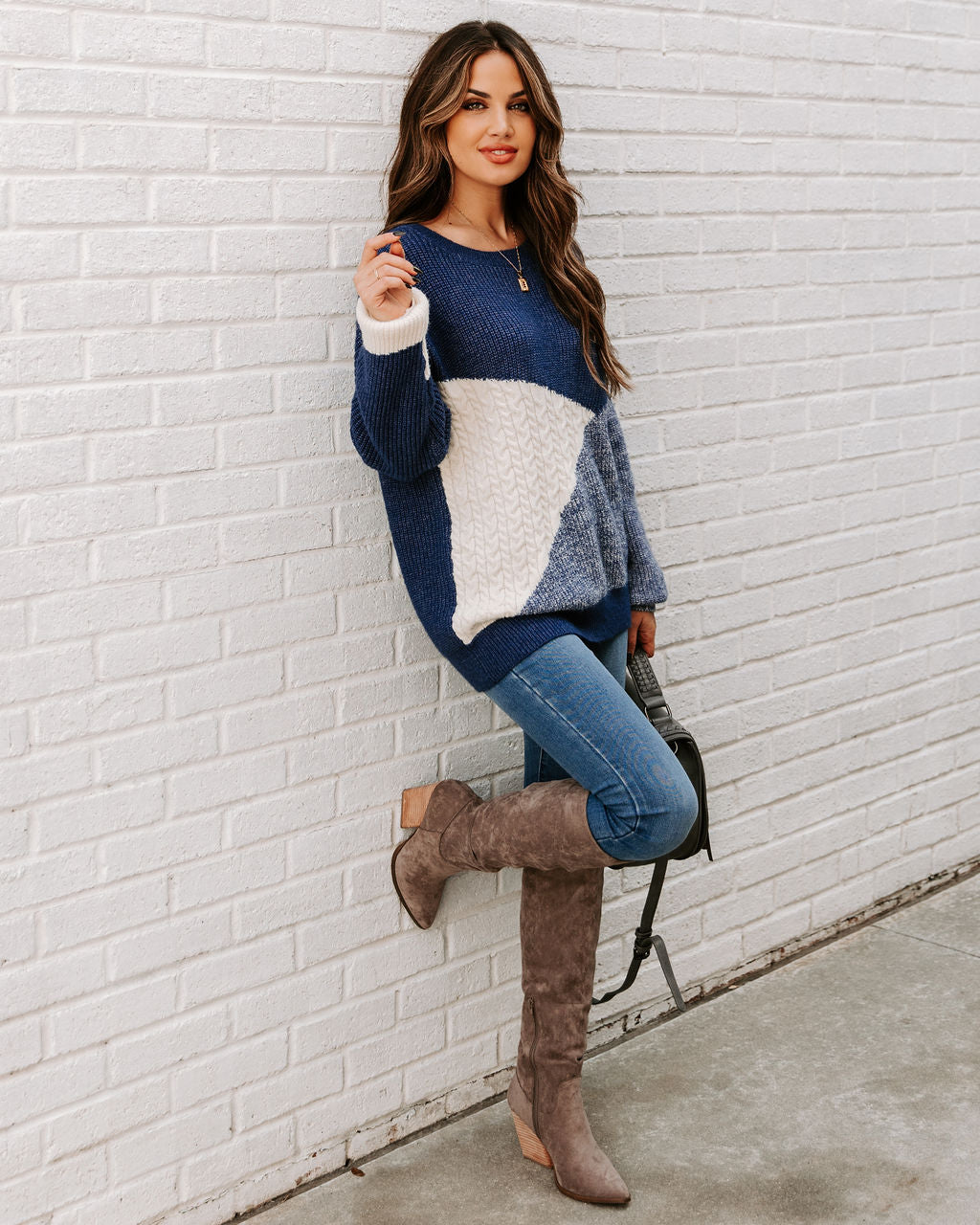 River Run Cable Knit Colorblock Sweater