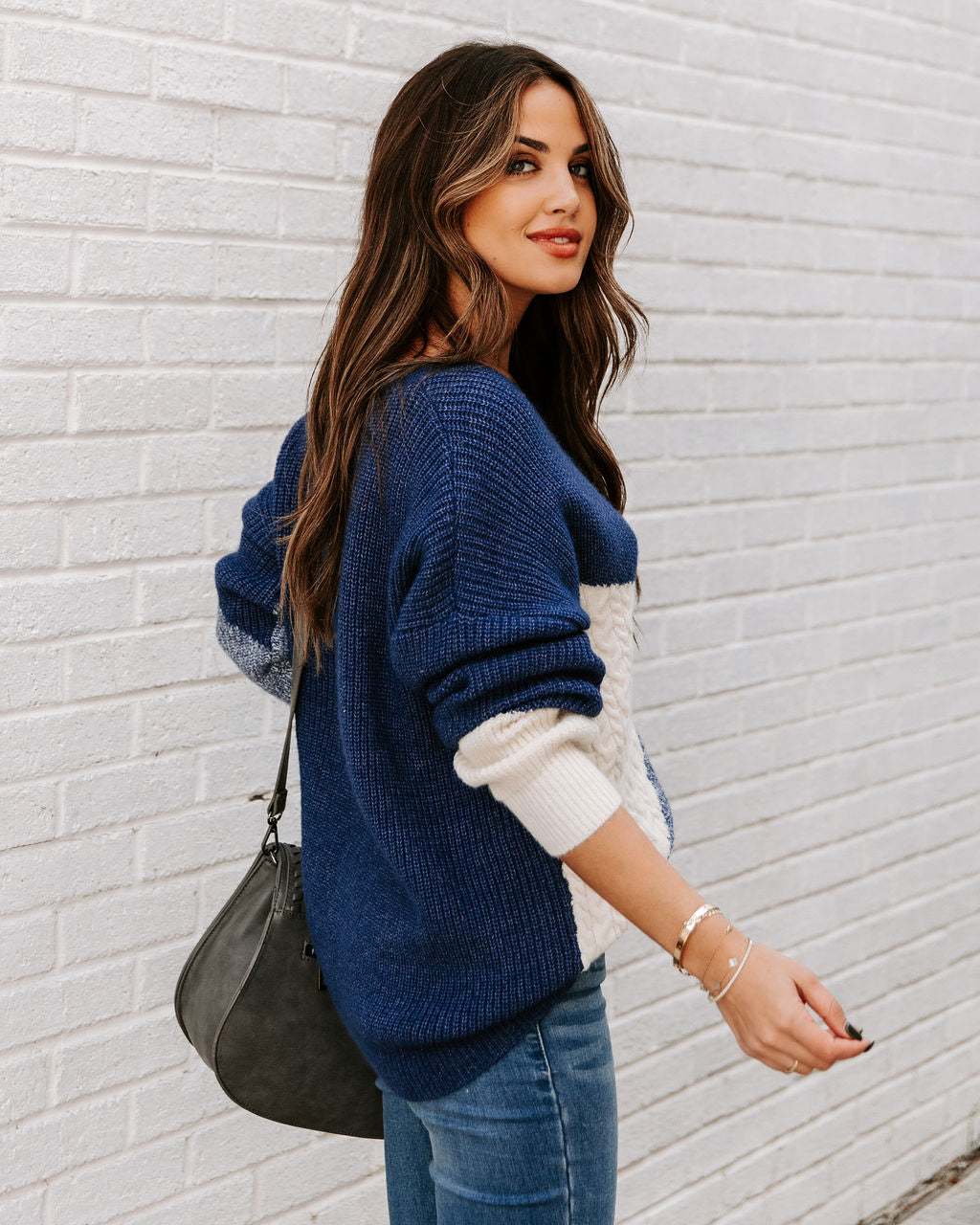 River Run Cable Knit Colorblock Sweater