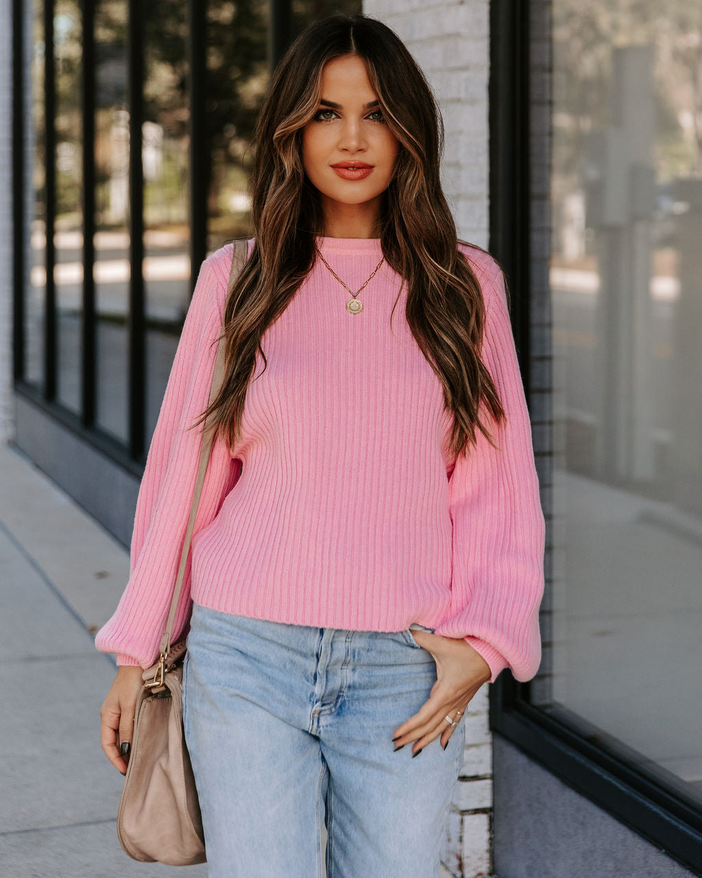 Ozzy Cotton Blend Balloon Sleeve Sweater - Light Pink