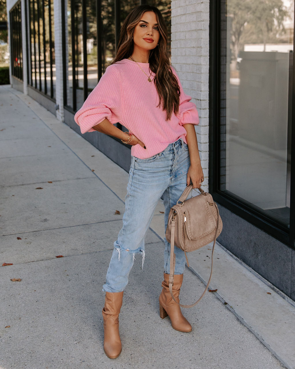 Ozzy Cotton Blend Balloon Sleeve Sweater - Light Pink