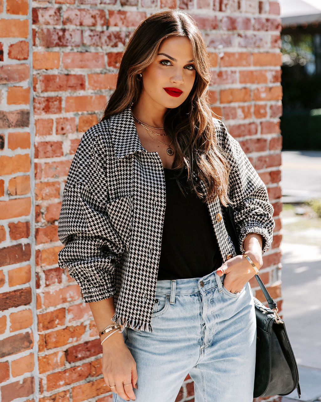 Shiloh Frayed Houndstooth Shacket