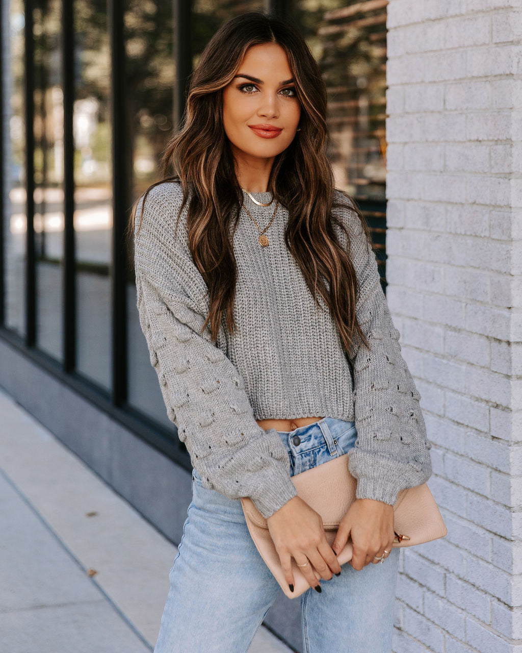 Full Of Cheer Cropped Knit Sweater - Grey