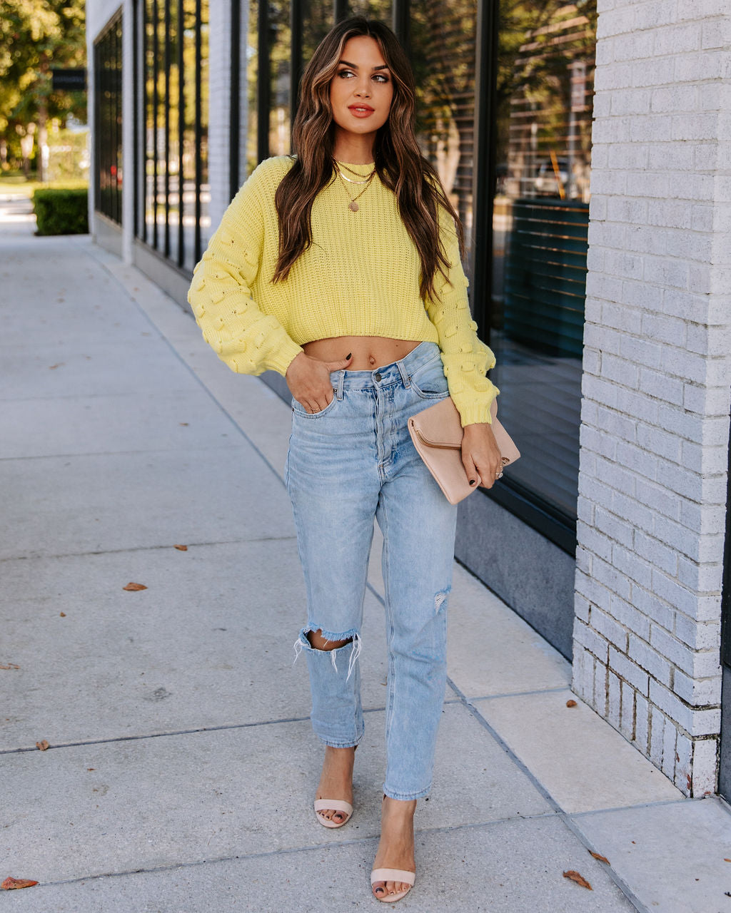 Full Of Cheer Cropped Knit Sweater - Lemon