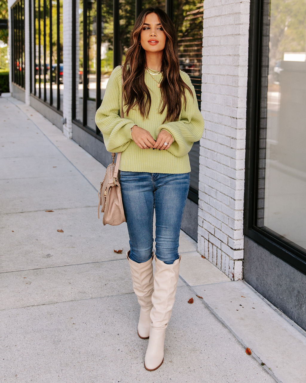 Ozzy Cotton Blend Balloon Sleeve Sweater - Lime