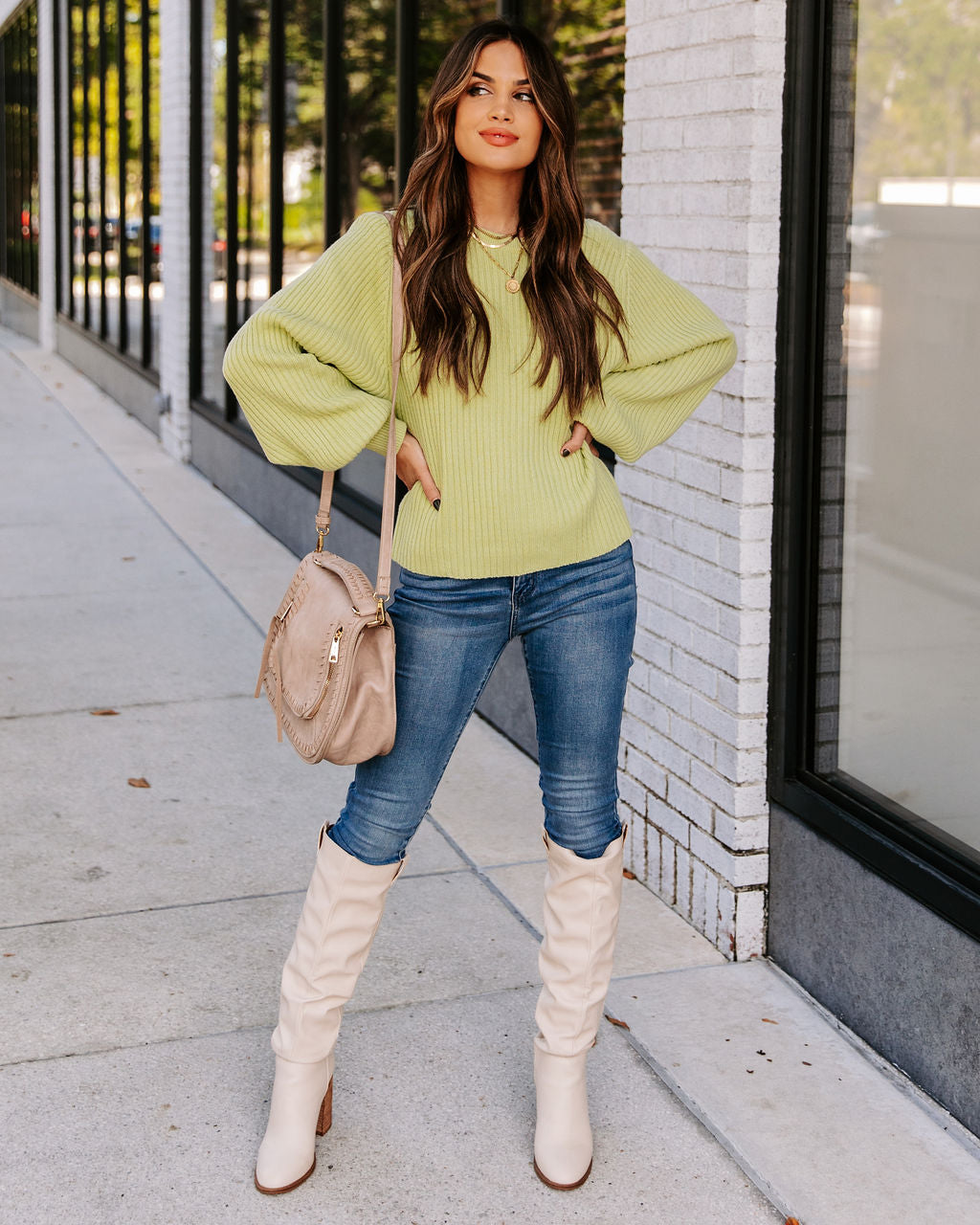 Ozzy Cotton Blend Balloon Sleeve Sweater - Lime