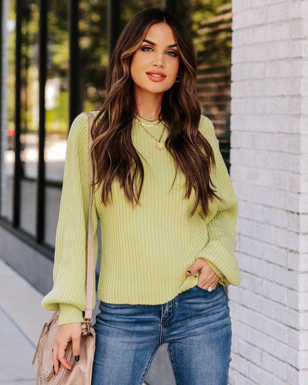 Ozzy Cotton Blend Balloon Sleeve Sweater - Lime